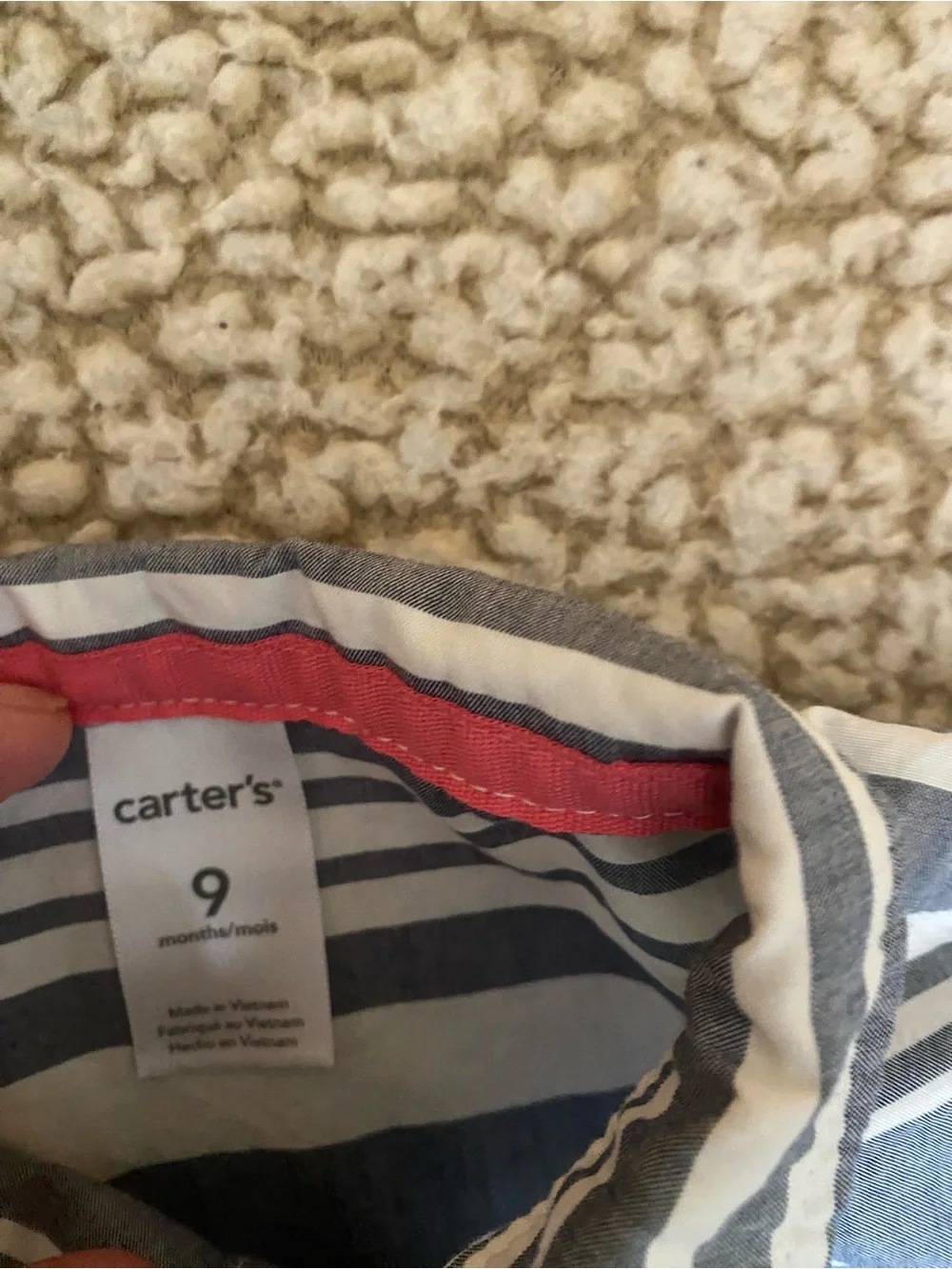 Carters Baby Girl Blue And White Striped Dress Button Up Short Sleeve 9 Mo